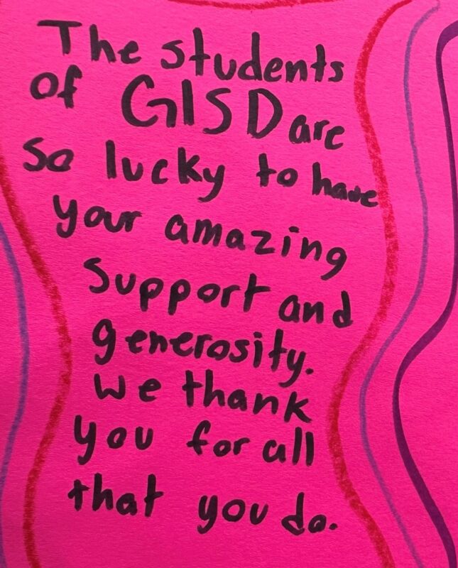 A Thank You Note from GISD students to the community reads, 