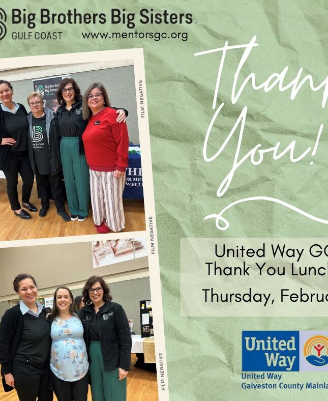 Image of BBBS GC Staff and United Way Staff on a flyer that says, 